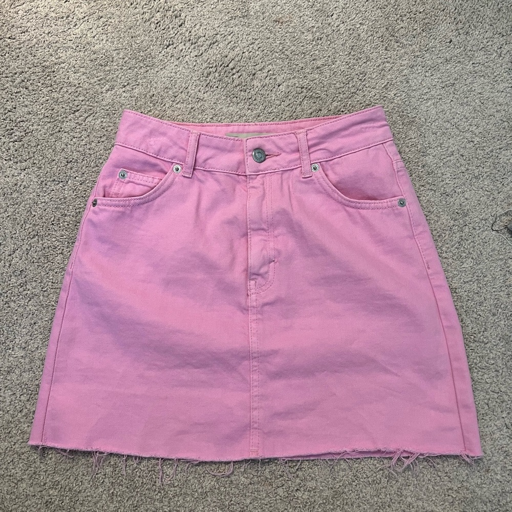 Pink denim mini skirt, top shop